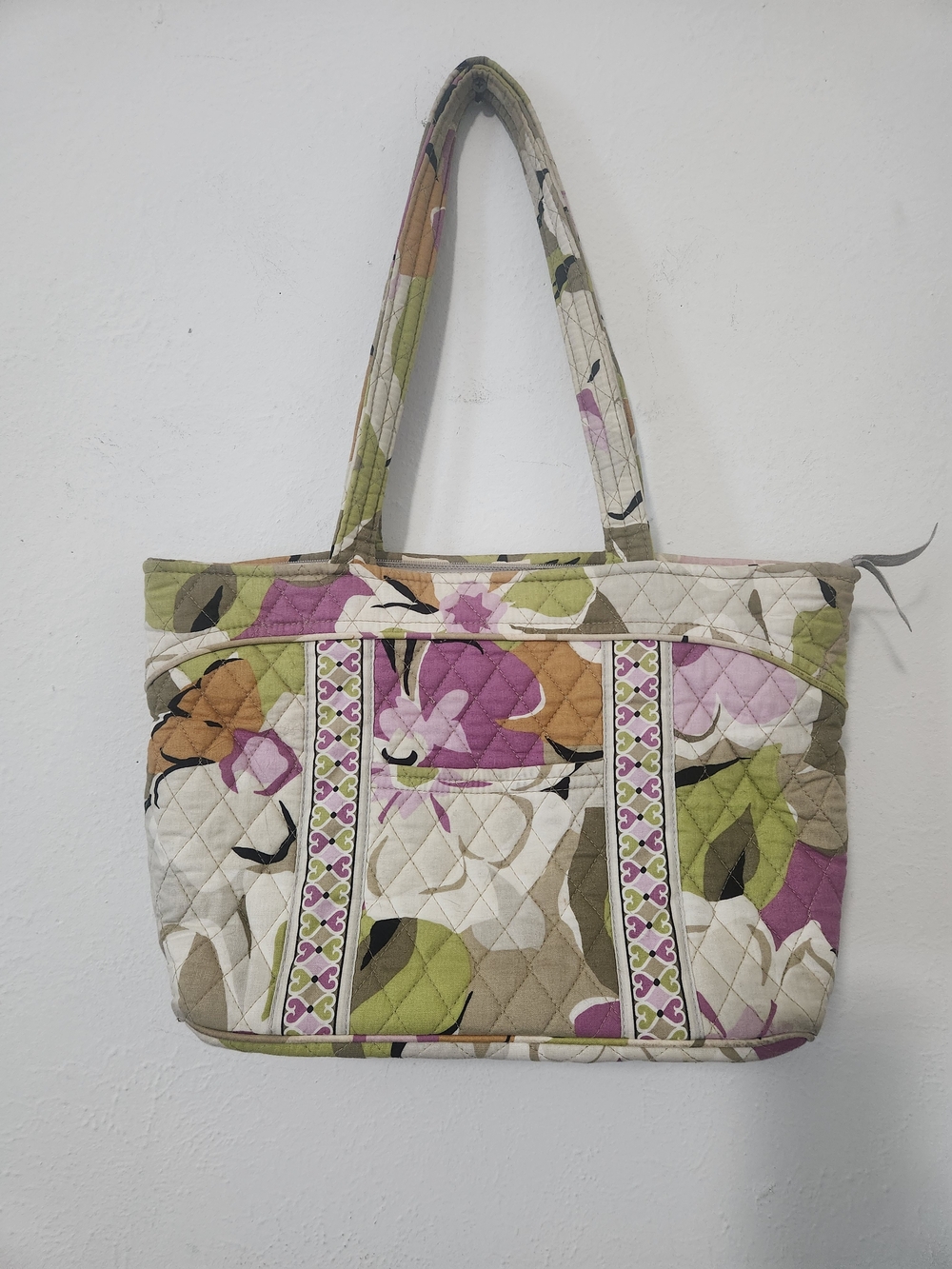 Vera  Bradley Quilted Floral Tote Bag in Olive Green & Mauve